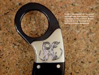 Monogram, personalization engraved on bolster of "Argiope" in nickel silver with ebony hardwood handle